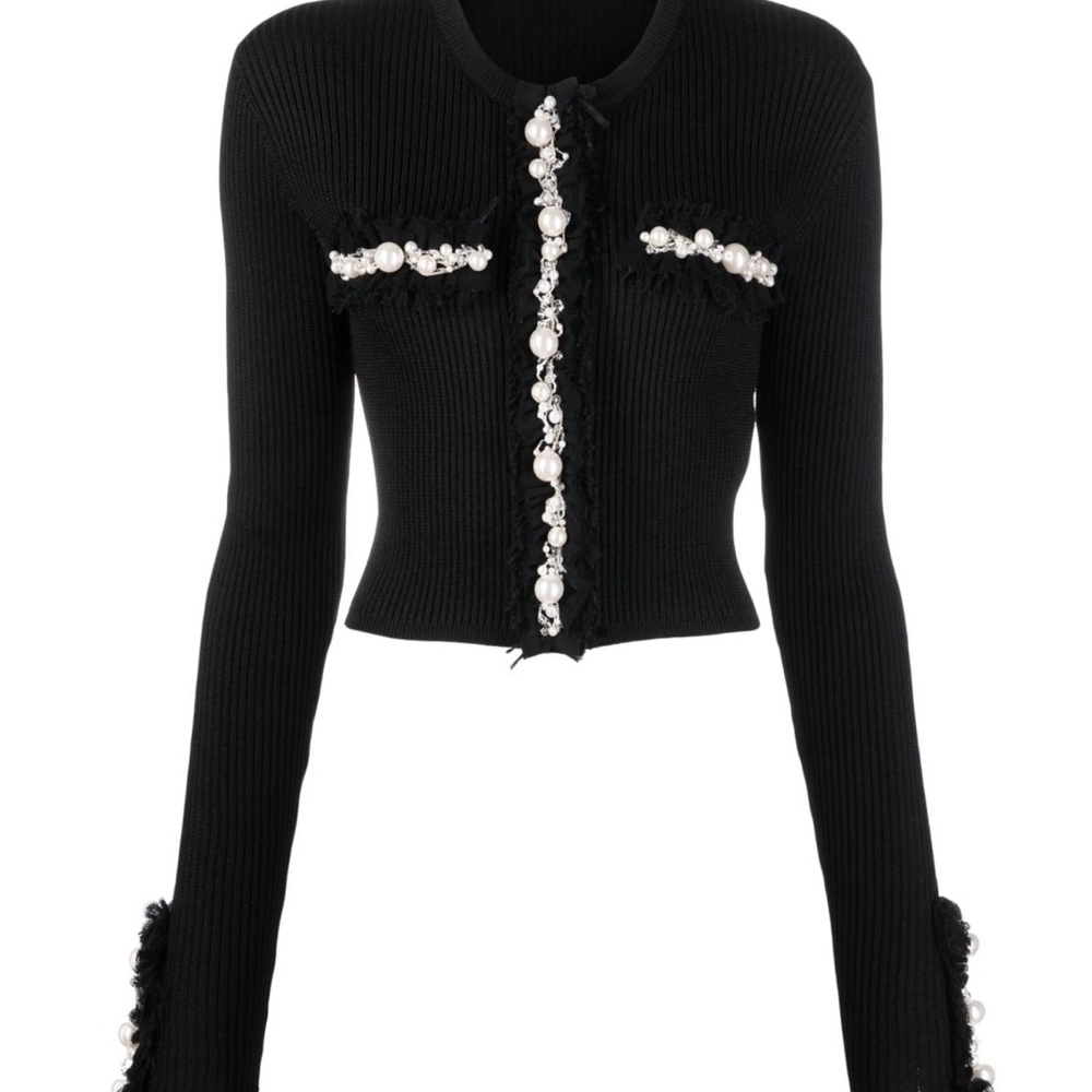 Balmain Black Cardigan with Pearl Embellishments
